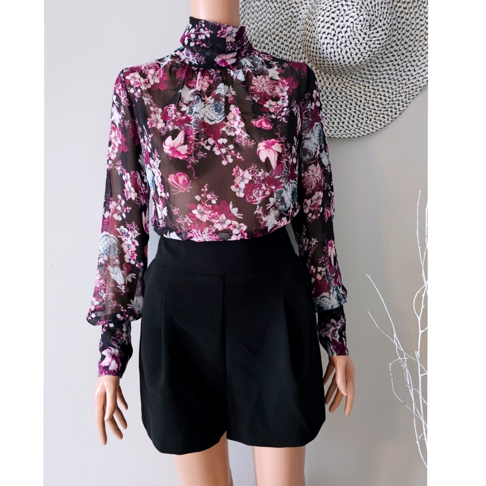 BCBGeneration Pink & Black Floral Print One Piece Jumpsuit Romper